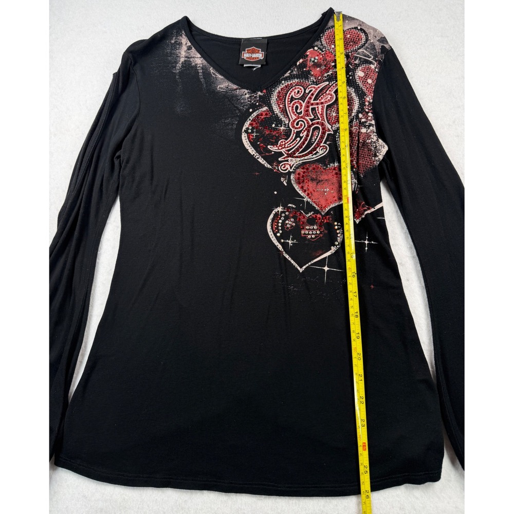 Harley Davidson Y2K McBling Rhinestone Heart Cutout Balloon Sleeve Top M - Picture 6 of 11